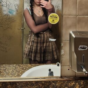 Brown Plaid Mini Skater Skirt with Pleats